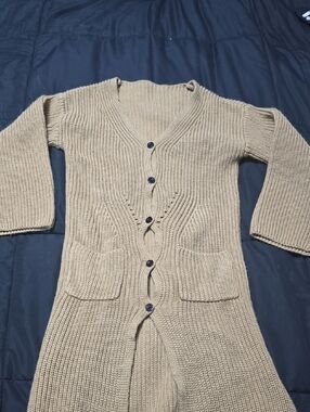 GIRLS Beige Longline Ribbed Button Cardigan Sweater
